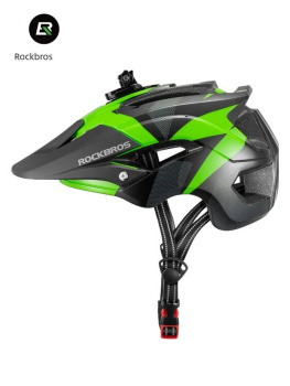 Велошлем ROCKBROS TS-45 MTB с козырьком и креплением камеры/фонаря, 57-62 см; черно-зеленый, один ра