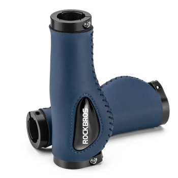 Грипсы ROCKBROS анатомические, кожзам, силиконовая вставка, с замками; синий