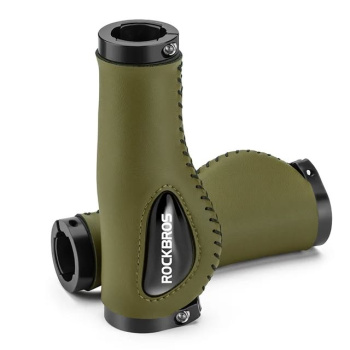 Грипсы ROCKBROS анатомические, кожзам, силиконовая вставка, с замками; оливковый
