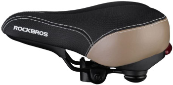 Седло ROCKBROS FU-3300L с задним фонарем, комфортное, с отверстием, 280x210x60 мм; черный/бежевый