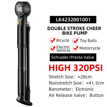 Насос высокого давления ROCKBROS PB023AB со шлангом, цифровой манометр, двойной ход, до 320 PSI; чер