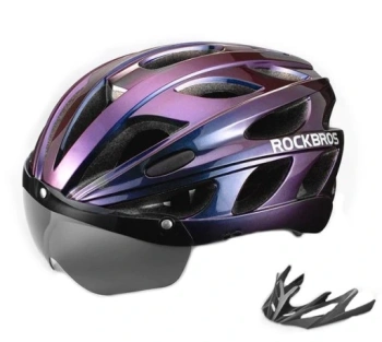 Велошлем ROCKBROS TT-16 Wind Mirror со съемным визором ; хамелеон фиолетовый