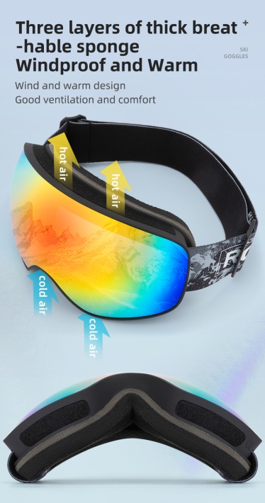 Очки горнолыжные ROCKBROS 14110005001. Цвет оправы - черный. Сферические двухслойные противо 3