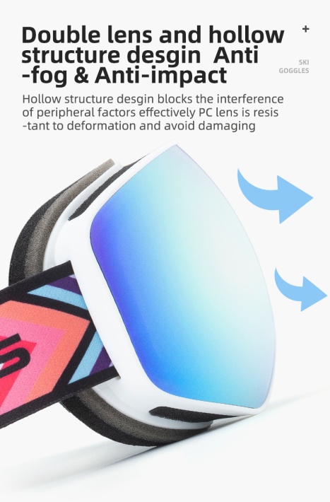 Маска горнолыжная ROCKBROS 14110005004. Цвет оправы - белый. Сферическая двухслойная противотуманная 4