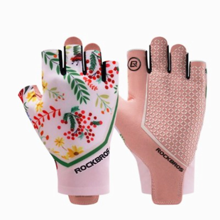 Перчатки Rockbros с короткими пальцами розовые 1