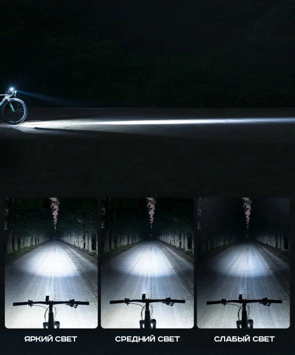 Фонарь велосипедный передний Rockbros 200 люмен. Влагозащита IPX6, слот Type C, алюминиевый корпус,  2