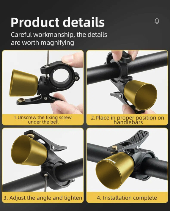 Звонок Rockbros латунного цвета ударный в виде рожка. Арт. RB_34210005004 9