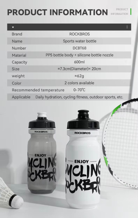 Велофляга Rockbros прозрачная черная 600мл со съёмным колпачком. арт. RB_35210068002 2