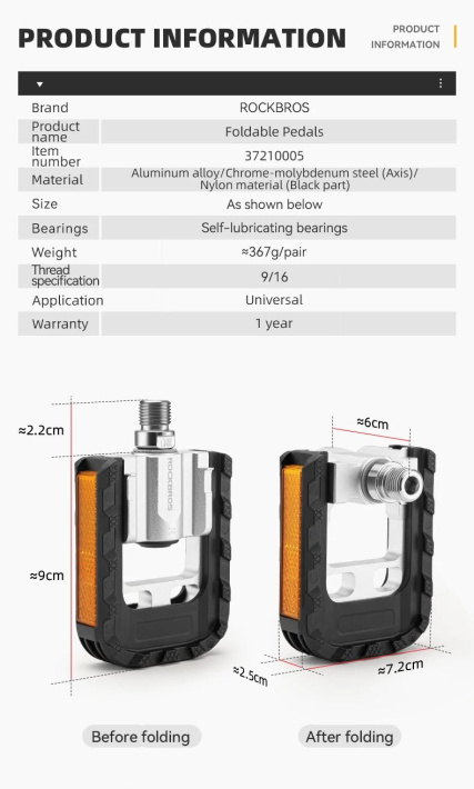 Педали ROCKBROS K502F складные платформы, алюминий; черно-серебристый 2