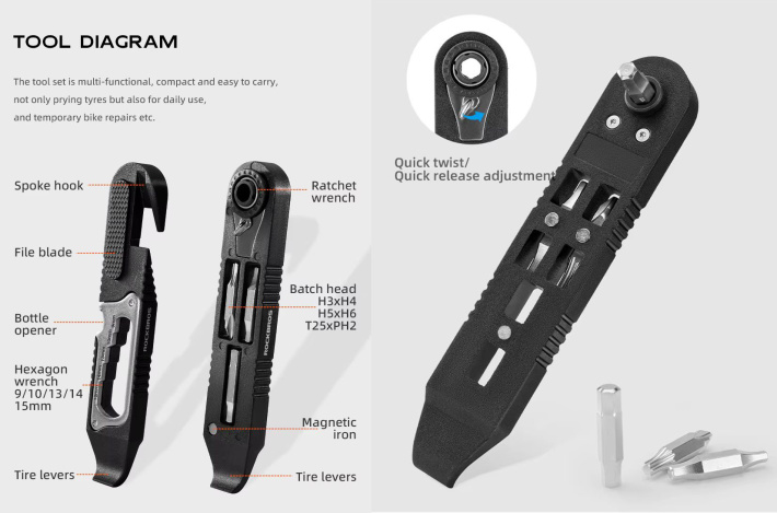 Многофункциональный мультитул-монтажки Rockbros с храповым ключём. Арт. RB_430002001 3