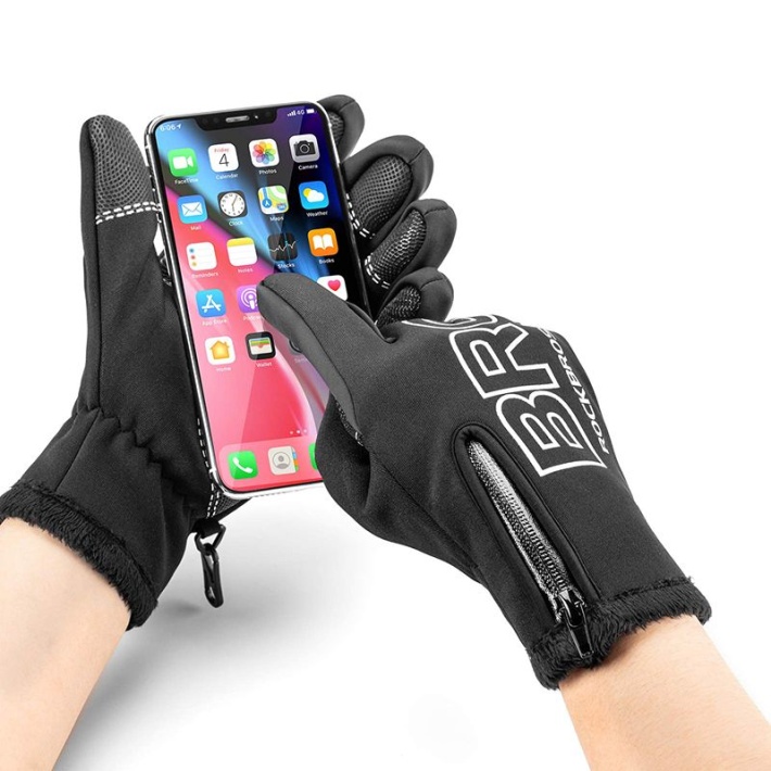 Велоперчатки ROCKBROS Guider черные. Длинные пальцы. Флисовые 3