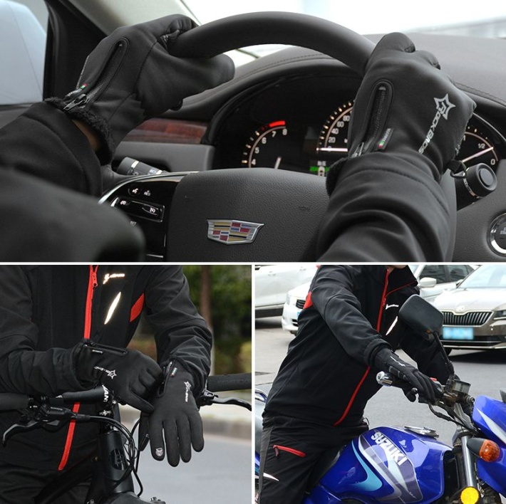 Велоперчатки ROCKBROS Guider черные. Длинные пальцы. Флисовые 4