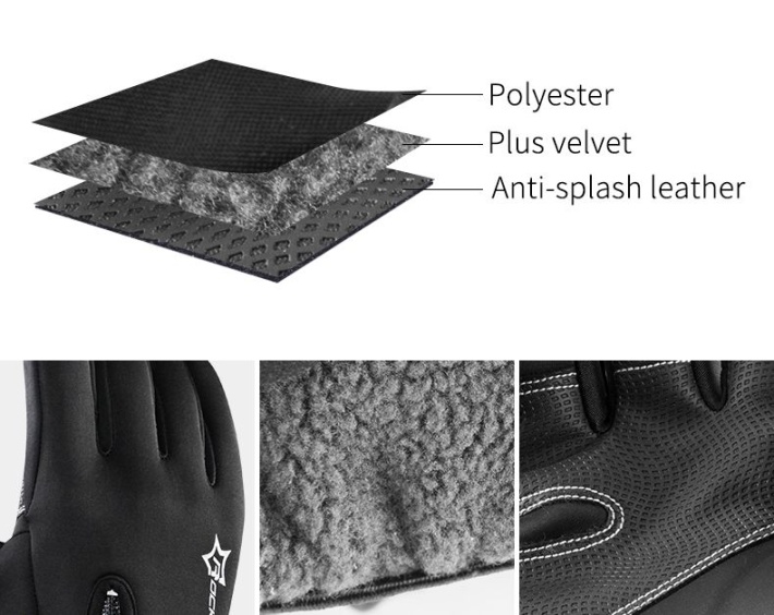 Велоперчатки ROCKBROS Guider черные. Длинные пальцы. Флисовые 5