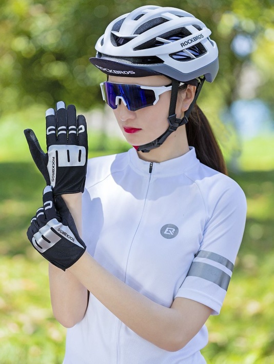 Велоперчатки ROCKBROS Reflective черные. Длинные пальцы. Кожаные со светоотражателями 2