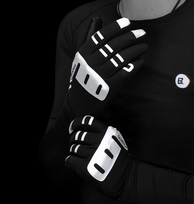 Велоперчатки ROCKBROS Reflective черные. Длинные пальцы. Кожаные со светоотражателями 4