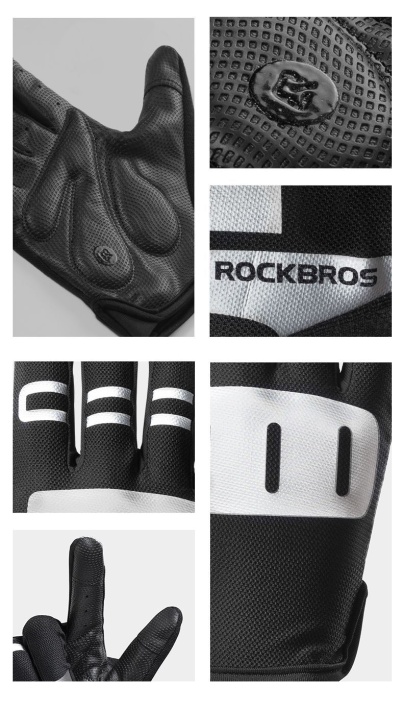 Велоперчатки ROCKBROS Reflective черные. Длинные пальцы. Кожаные со светоотражателями 9