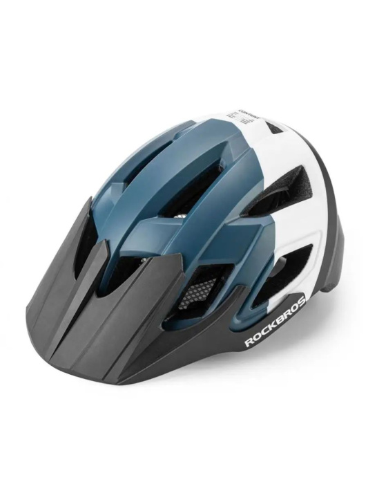 Велошлем трейловый Rockbros Lambot черно-бело-синий размер ML. Наличие козырька и сетки. Арт. RB_TS- 3