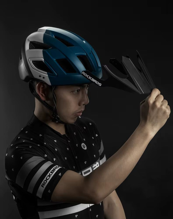 Велошлем трейловый Rockbros Lambot черно-бело-синий размер ML. Наличие козырька и сетки. Арт. RB_TS- 6