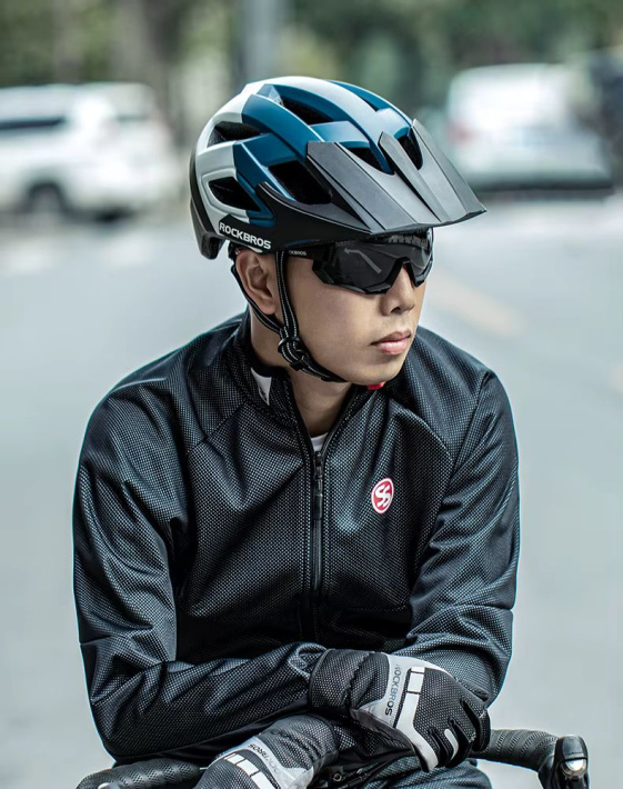 Велошлем трейловый Rockbros Lambot черно-бело-синий размер ML. Наличие козырька и сетки. Арт. RB_TS- 7